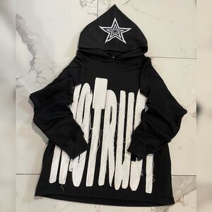 Oversized black sweatshirt with white stitching, size XL.